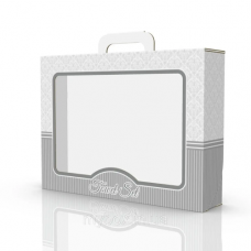 Подарункова коробка для рушника самозбірна Silver з ручкою та віконцем 370х270х80 мм